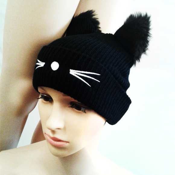 Cat Beanie with Fuzzy Ears - Picture 2 of 4